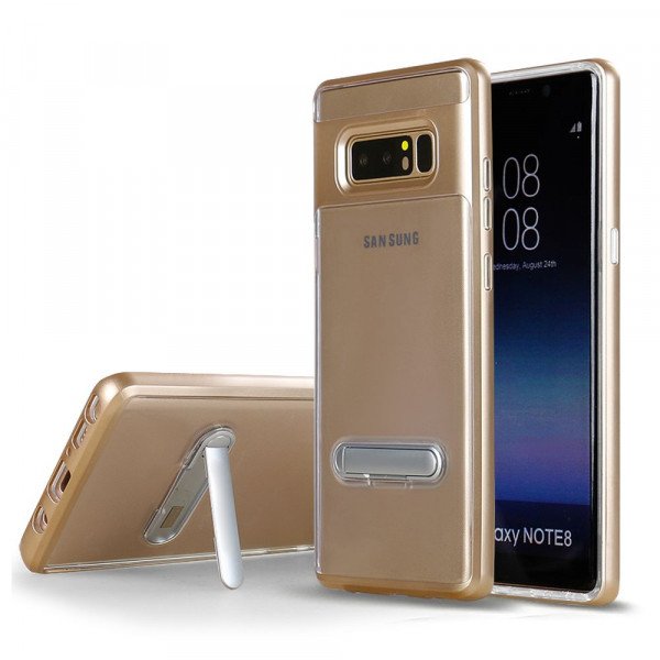 Wholesale Galaxy Note 8 Clear Armor Bumper Kickstand Case (Champagne Gold)